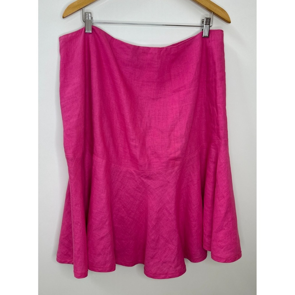 Lauren Ralph Lauren Pink 100% Linen Flounce Hem Skirt Sz 14 A-Line Flare Preppy - Picture 10 of 12